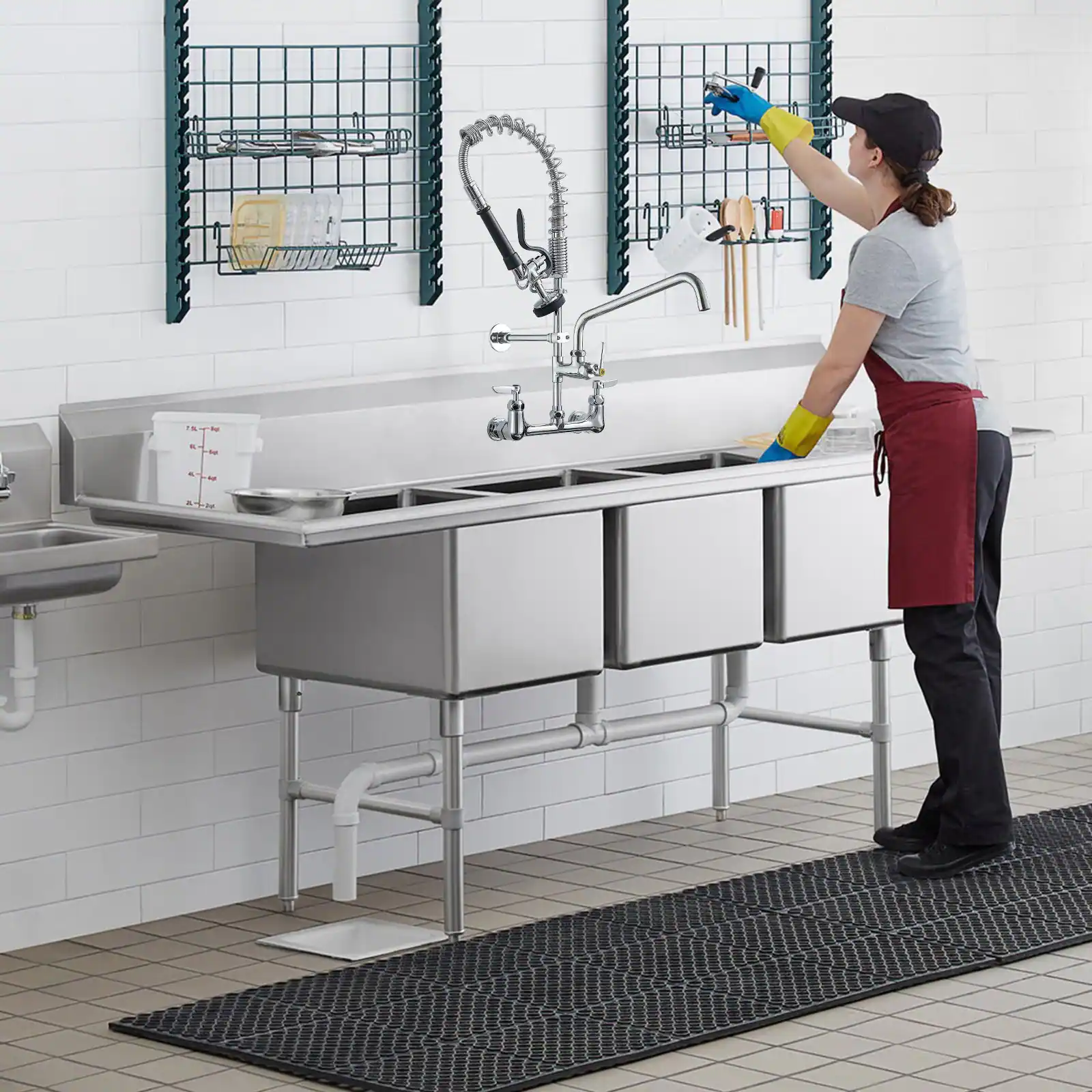 Alt View 4. Boyel Living - Chrome 2 Spray Patterns Double Handle Wall Mount Brass Kitchen Faucet with Pot Filler - Chrome.