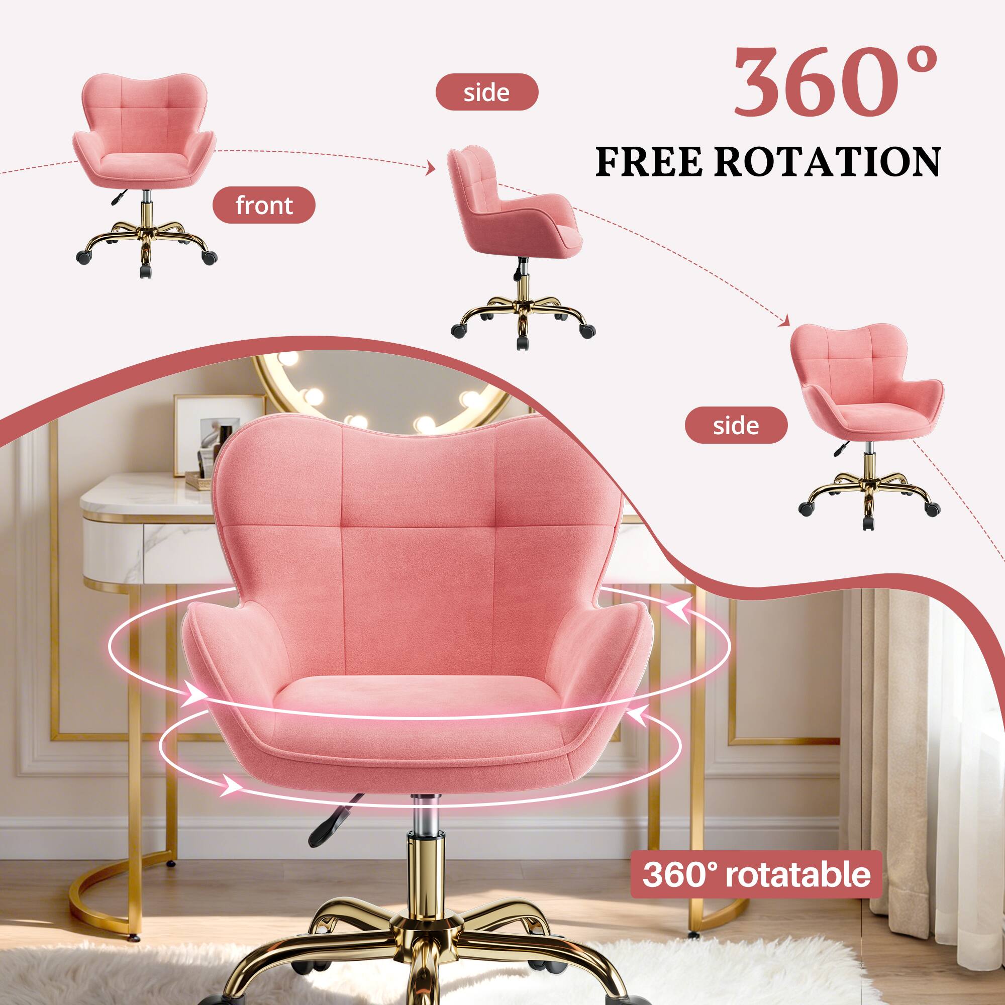 360° FREE ROTATION  
360° rotatable  
front side 360 FREE ROTATION side 360 rotatable