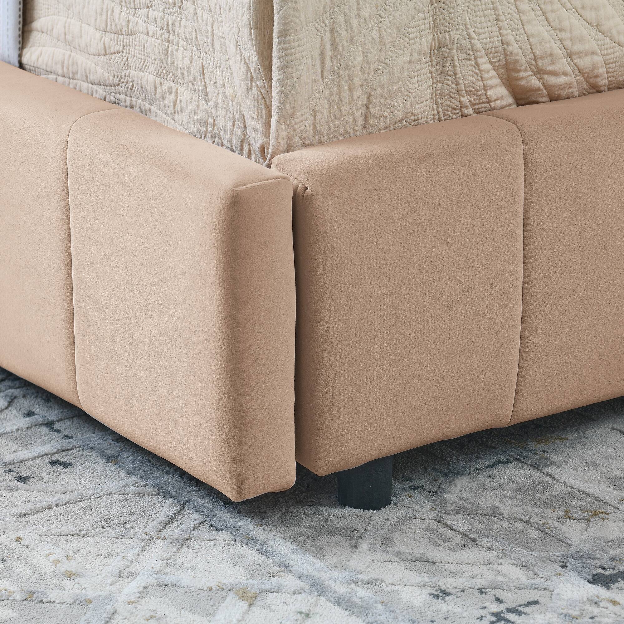 Alt View 3. Anysun - Full Size Velvet Tufted Storage Bed Frame - Sofa Bed with Backrest & Armrests for Bedroom or Living Room - Pink.