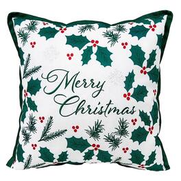 Celebrations - Home White Holly Berry Merry Christmas Pillow 16 in. (Case of 4) - Green|White