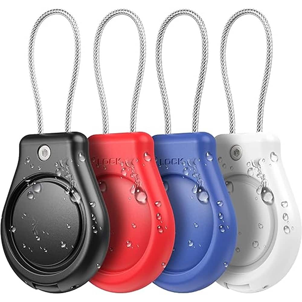 RTMB - 4-Pack IPX8 Waterproof AirTag Keychain Holders, Durable Anti-Lost Lock with Cable - Multicolor