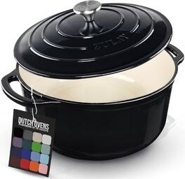 Zulay Kitchen - 5 Quart Enameled Cast Iron Dutch Oven Pot with Lid – Premium Durability & Oven Safe up to 500°F - Black