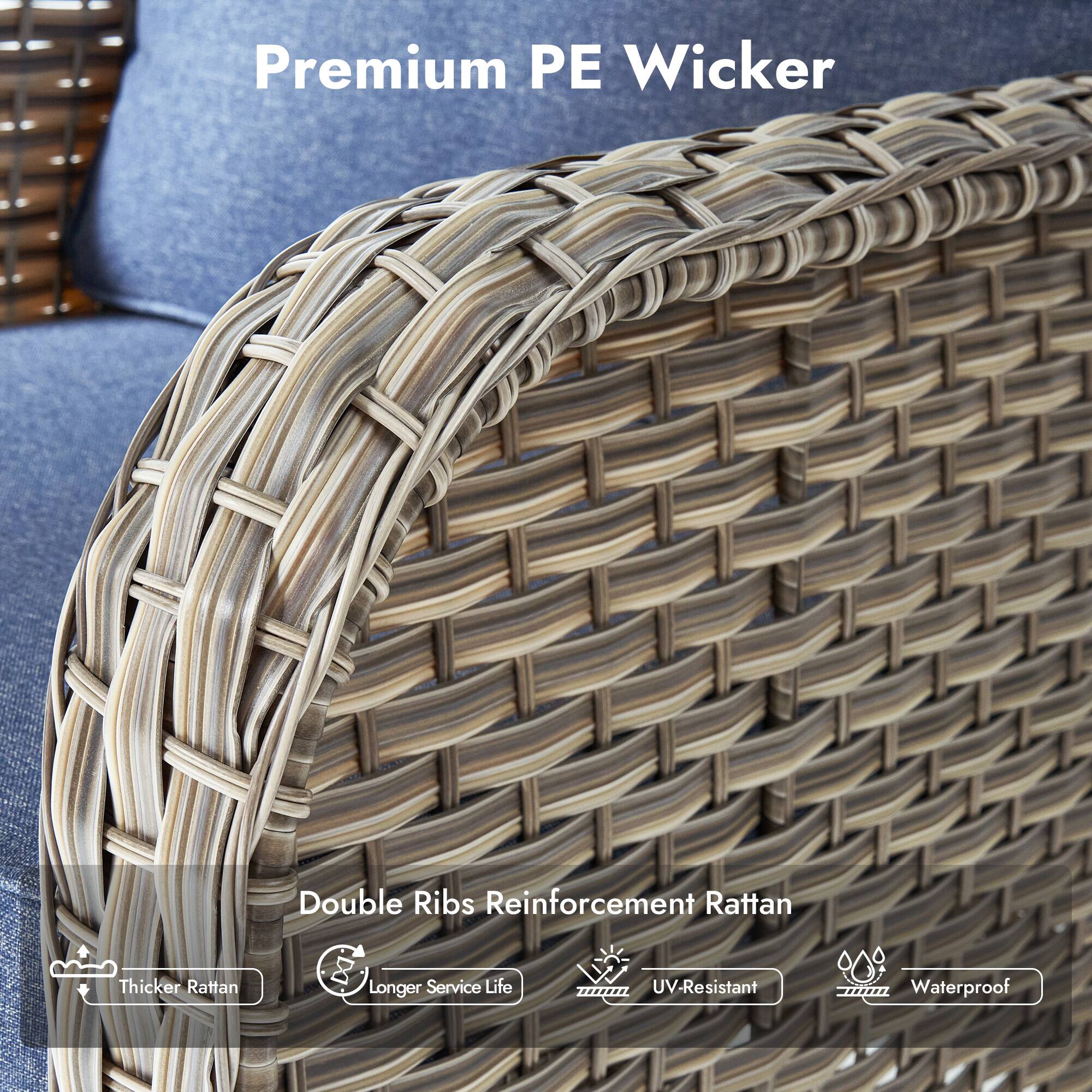 Premium PE Wicker

Double Ribs Reinforcement Rattan

- Thicker Rattan
- Longer Service Life
- UV-Resistant
- Waterproof