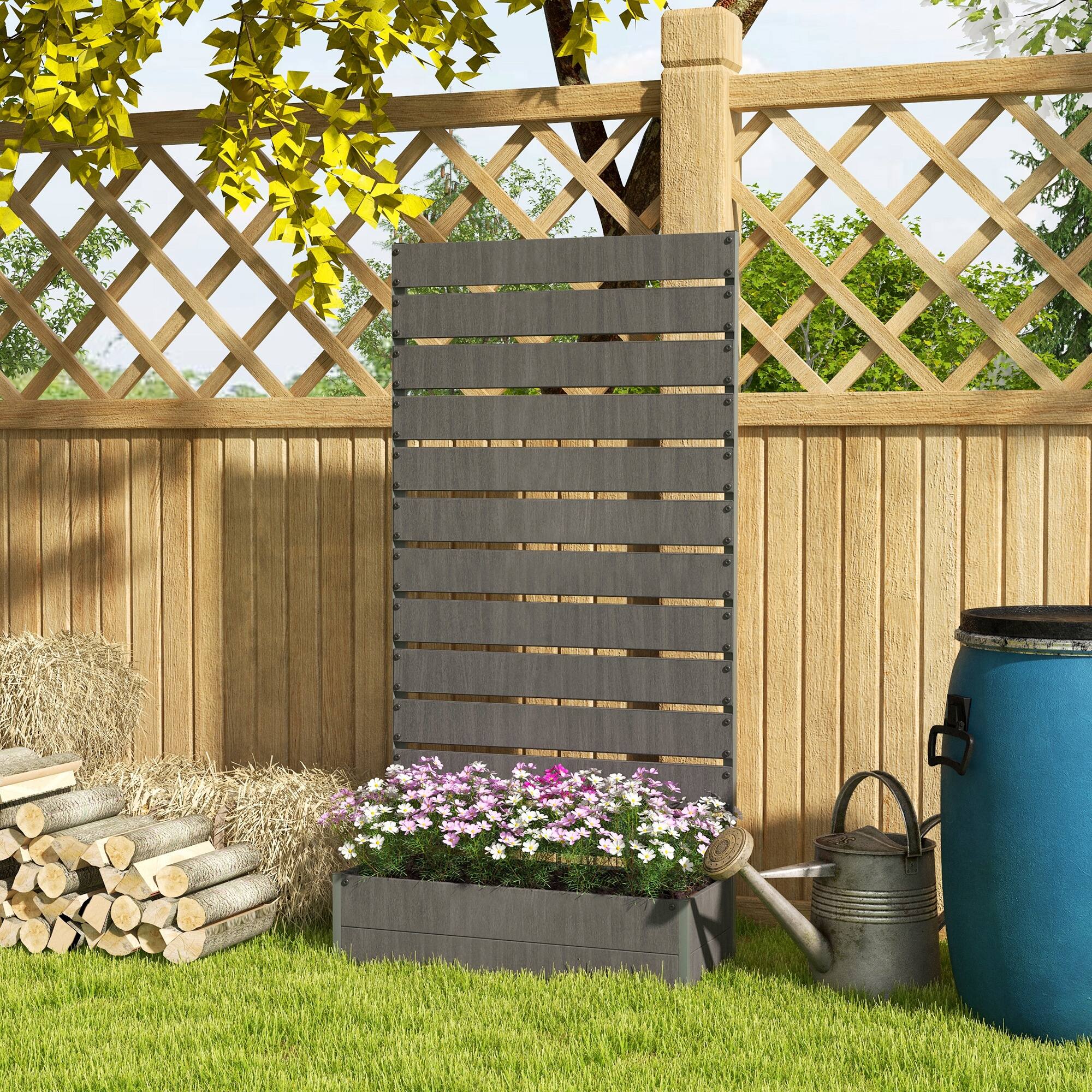 Alt View 1. Outsunny - Planter for Climbing Plants, Raised Garden Bed with Trellis, Planter Box for Outdoor Garden - Dark Gray.