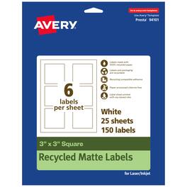 Avery - EcoFriendly Square Labels, 3" x 3", 150ct - White