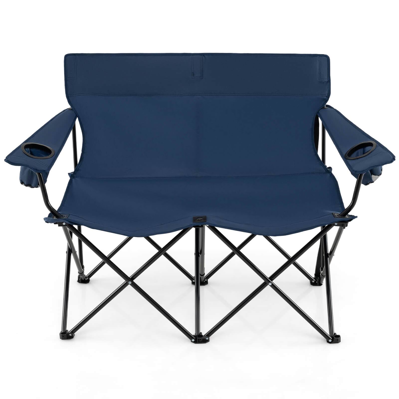 Alt View 9. Costway - Costway 2-Person Outdoor Folding Loveseat with Cup Holders Armrests Carrying Bag - Blue.