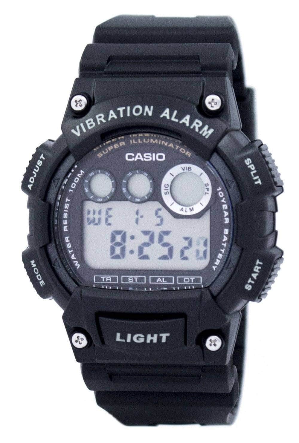 Casio - Digital Illuminator W-735H-1AVDF Mens Watch Vibration Alarm Backlight Stopwatch Timer 100M - Black