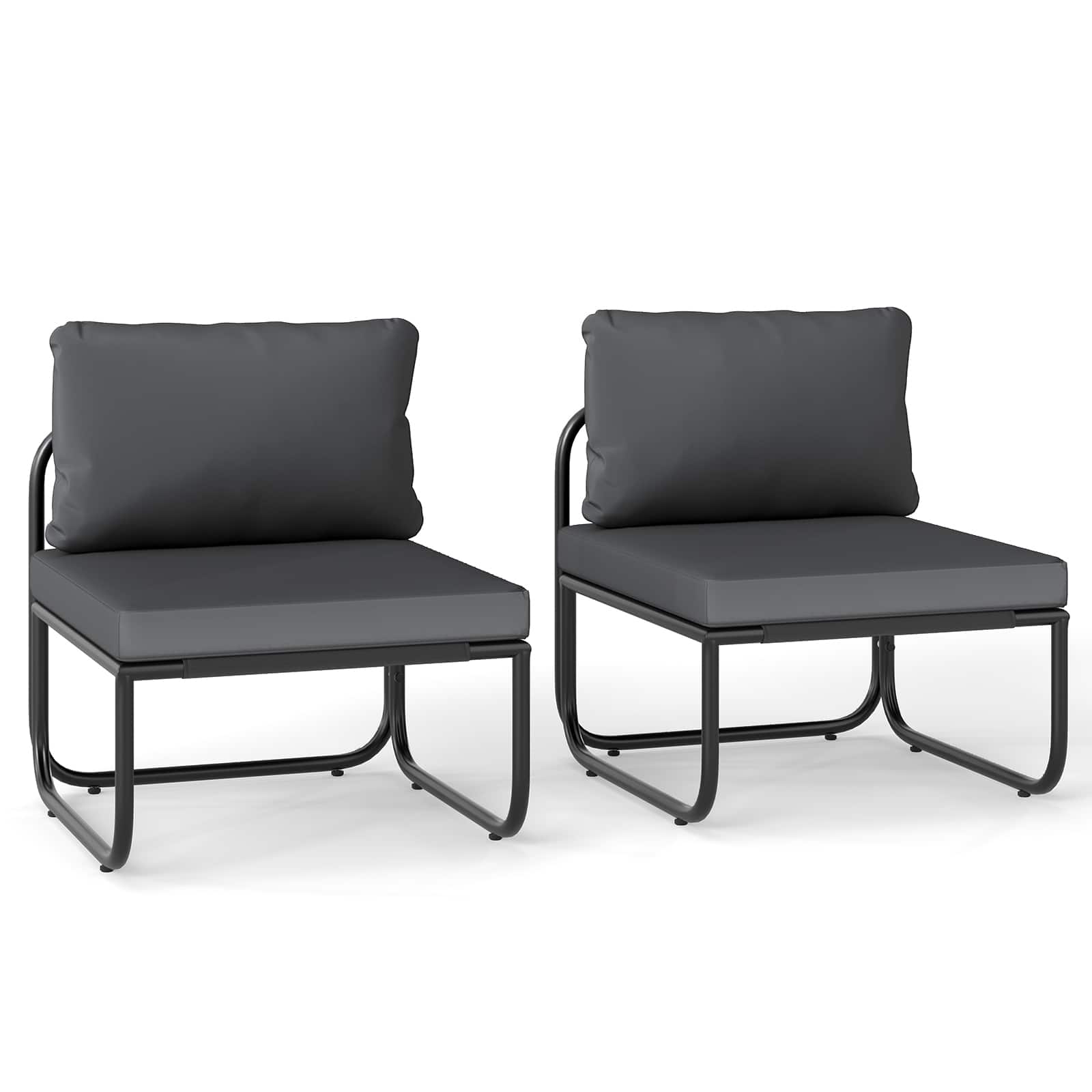 Gymax - Patio Chairs Set of 2 w/ Removable Cushions Heavy Duty Metal Frame Poolside - Gray