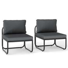 Gymax - Patio Chairs Set of 2 w/ Removable Cushions Heavy Duty Metal Frame Poolside - Gray
