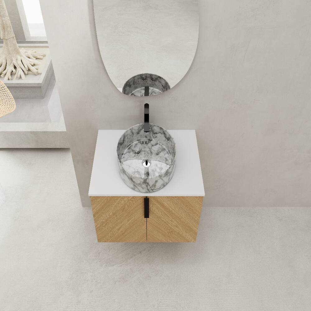 Alt View 3. Loheer - Loheer 30 inch wall mounted bathroom vanity ceramic art sink with artificial stone top Light Oak - Light Oak.