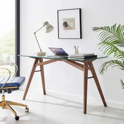 Front. Modway - Steadfast Glass Top Office Desk by Modway - Walnut.
