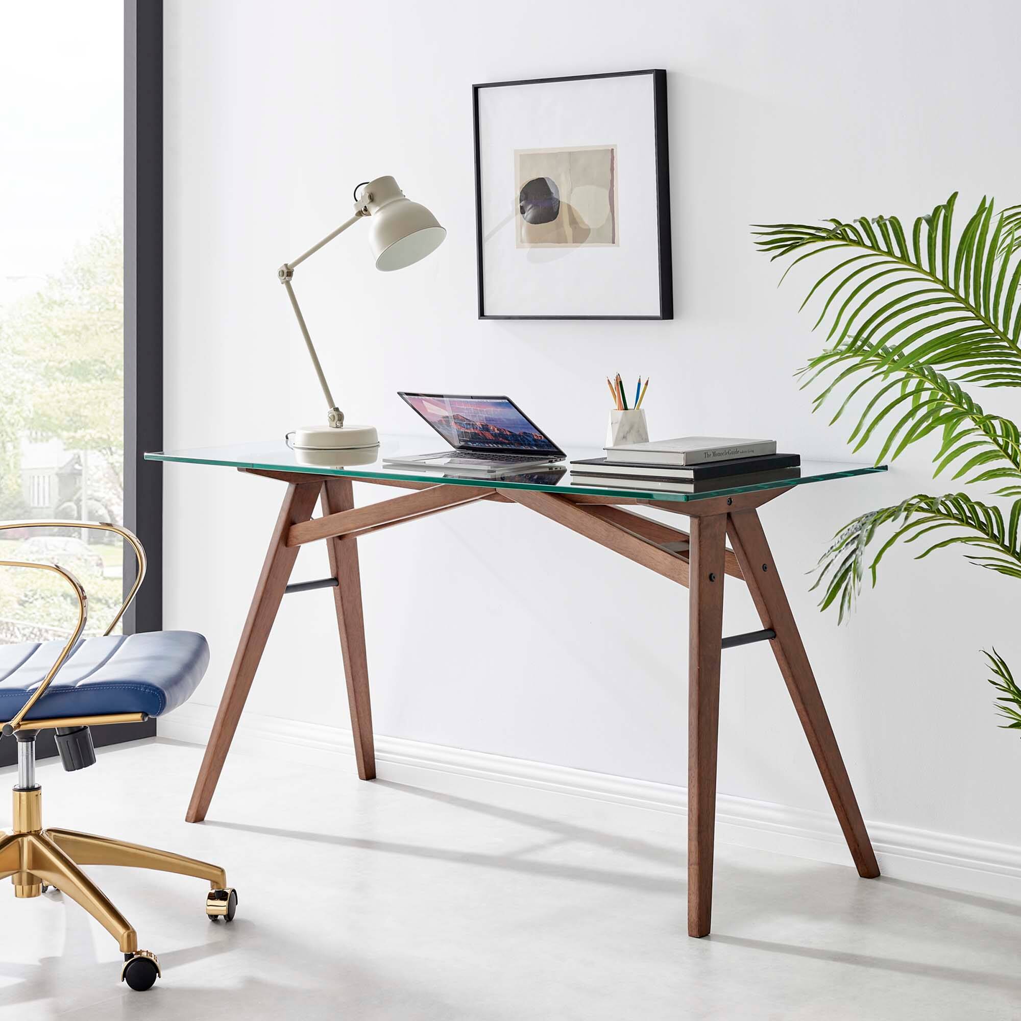 Front. Modway - Steadfast Glass Top Office Desk by Modway - Walnut.
