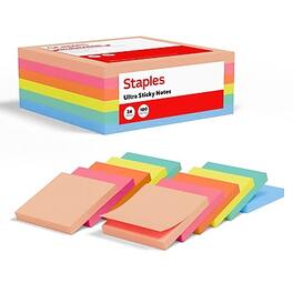 Staples - Ultra Sticky Notes, 3" x 3", Golden Hour Collection, 100 Sheets/Pad, 24 Pads/Pack - Assorted