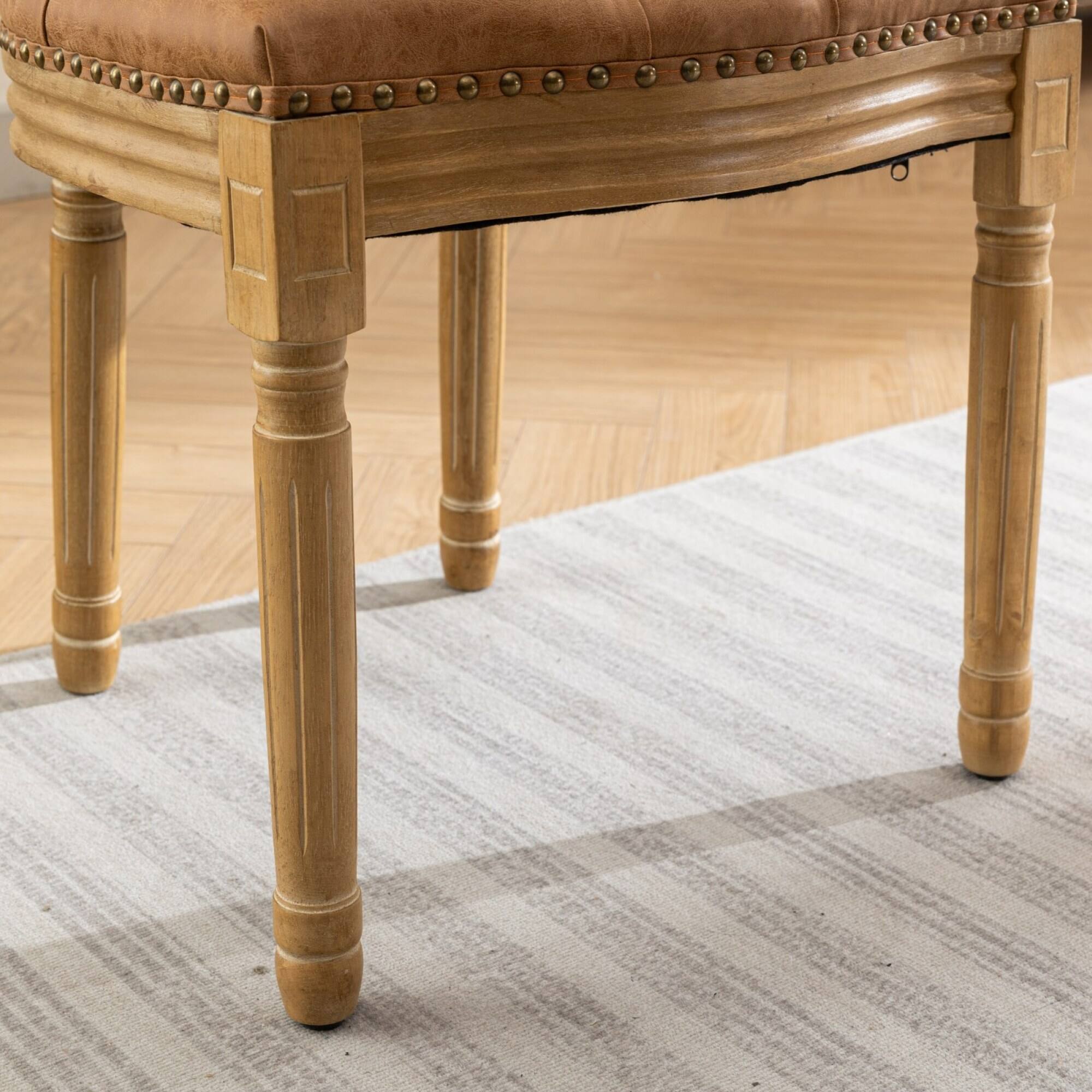 Alt View 9. GOODSILO - French Style Solid Wood Frame Antique Dining Chairs with Hand-Pulled Buckle Decoration and Nailhead Trim, Set of 2 - Orange.