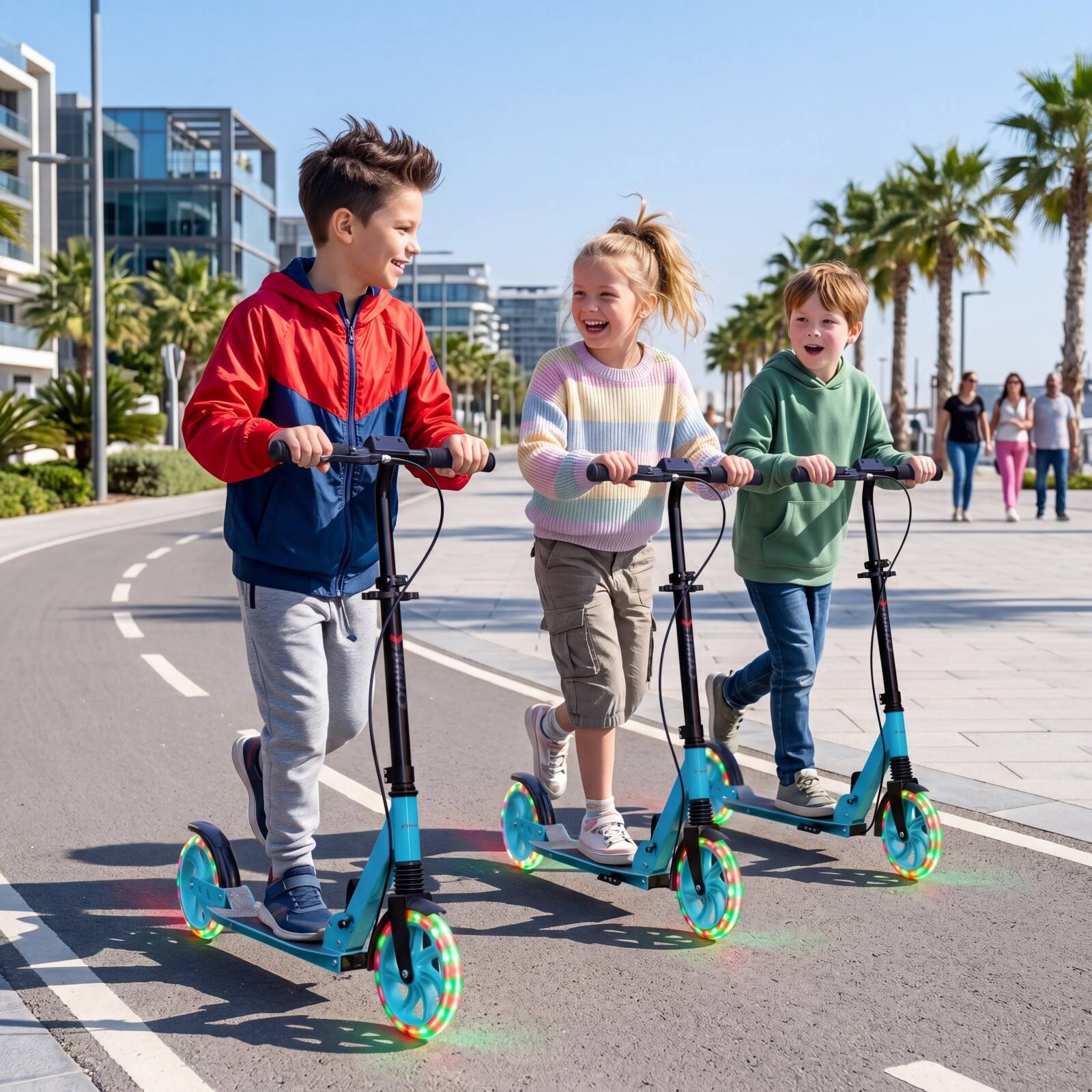 Alt View 1. Costway - Costway Kick Scooter for Kids Teens Adults Age 8+, Foldable Scooter with Light-up Wheels - Blue.