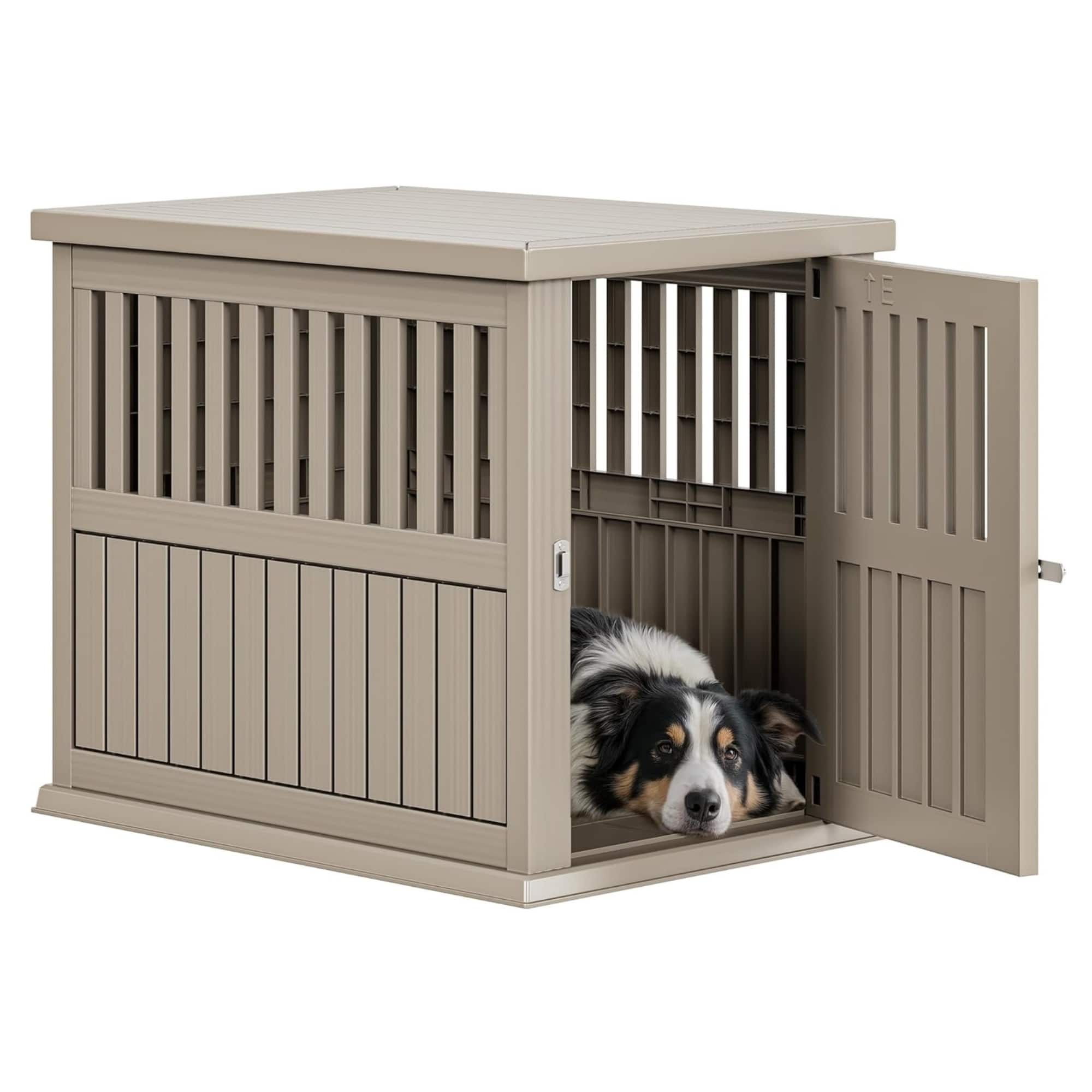 Yardgrace - 129 Indoor Dog Crate – Foldable Medium Kennel, Secure Locks, Removable Tray, Easy-Clean, Travel-Friendly, Crate Training - Brown
