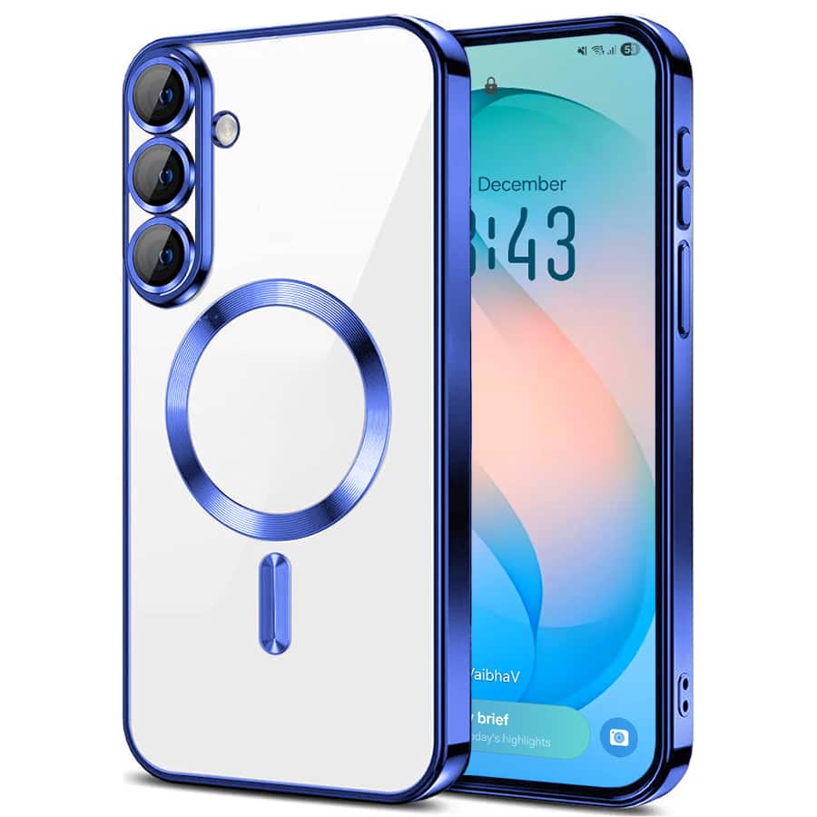 Entronix - [Magnetic] Case Compatible with Galaxy S26 - [Clear Back] Luxury Glossy Cover - Blue