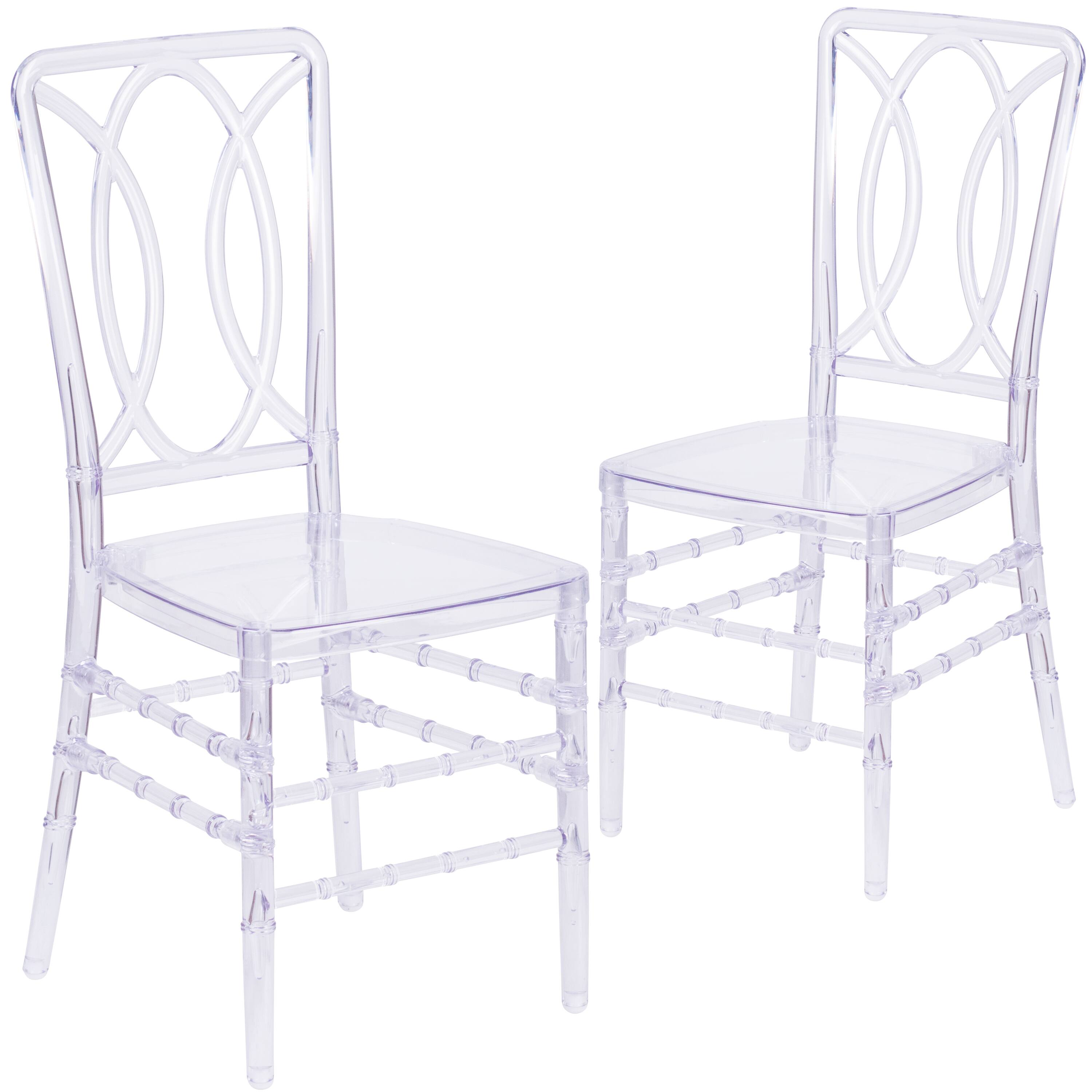 Emma + Oliver - 2 Pk Transparent Design Stacking Chair with Designer Back - Event Chair - UV Resistant - Crystal Ice