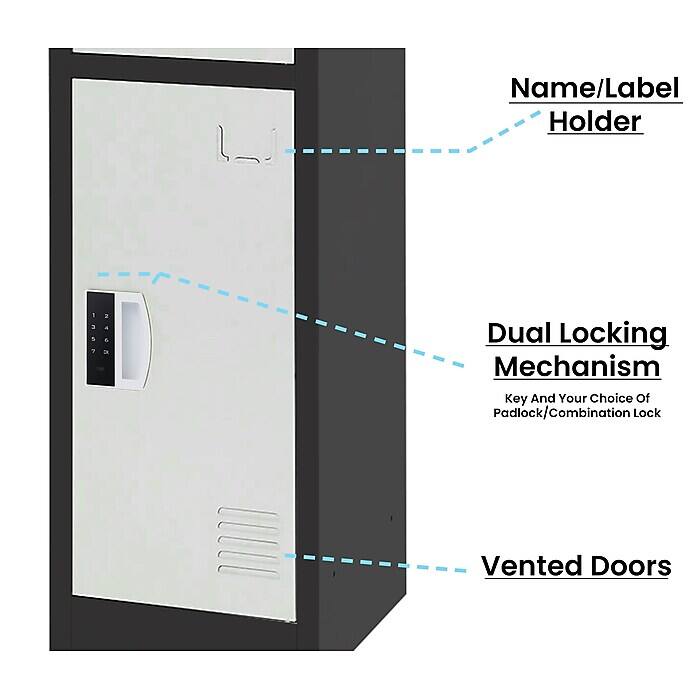 Name/Label Holder, Dual Locking Mechanism, Key And Your Choice Of Padlock/Combination Lock, Vented Doors