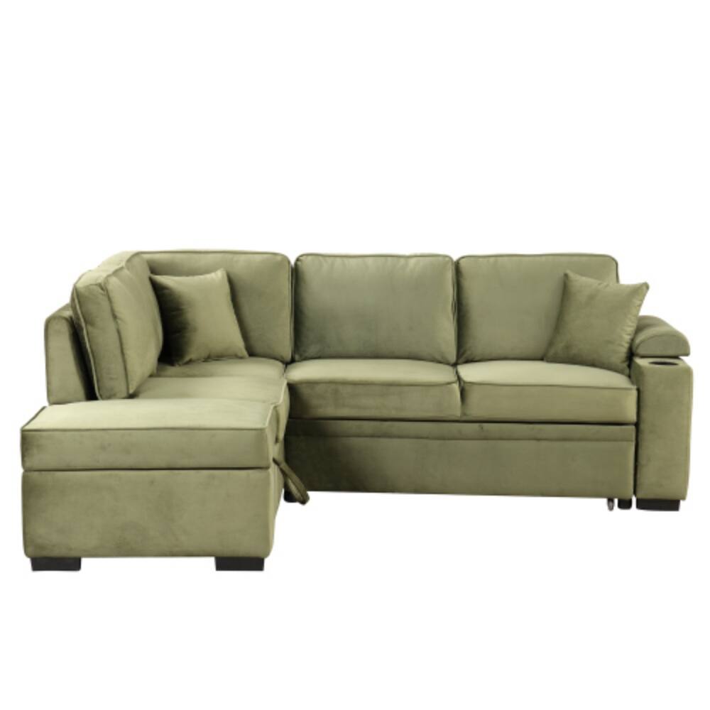 Alt View 6. LUCKY ONE - 84.75" 2-in-1 Pull-Out L-Shape Sleeper Sofa Bed w/ Storage Ottoman for Apartment - Gray.