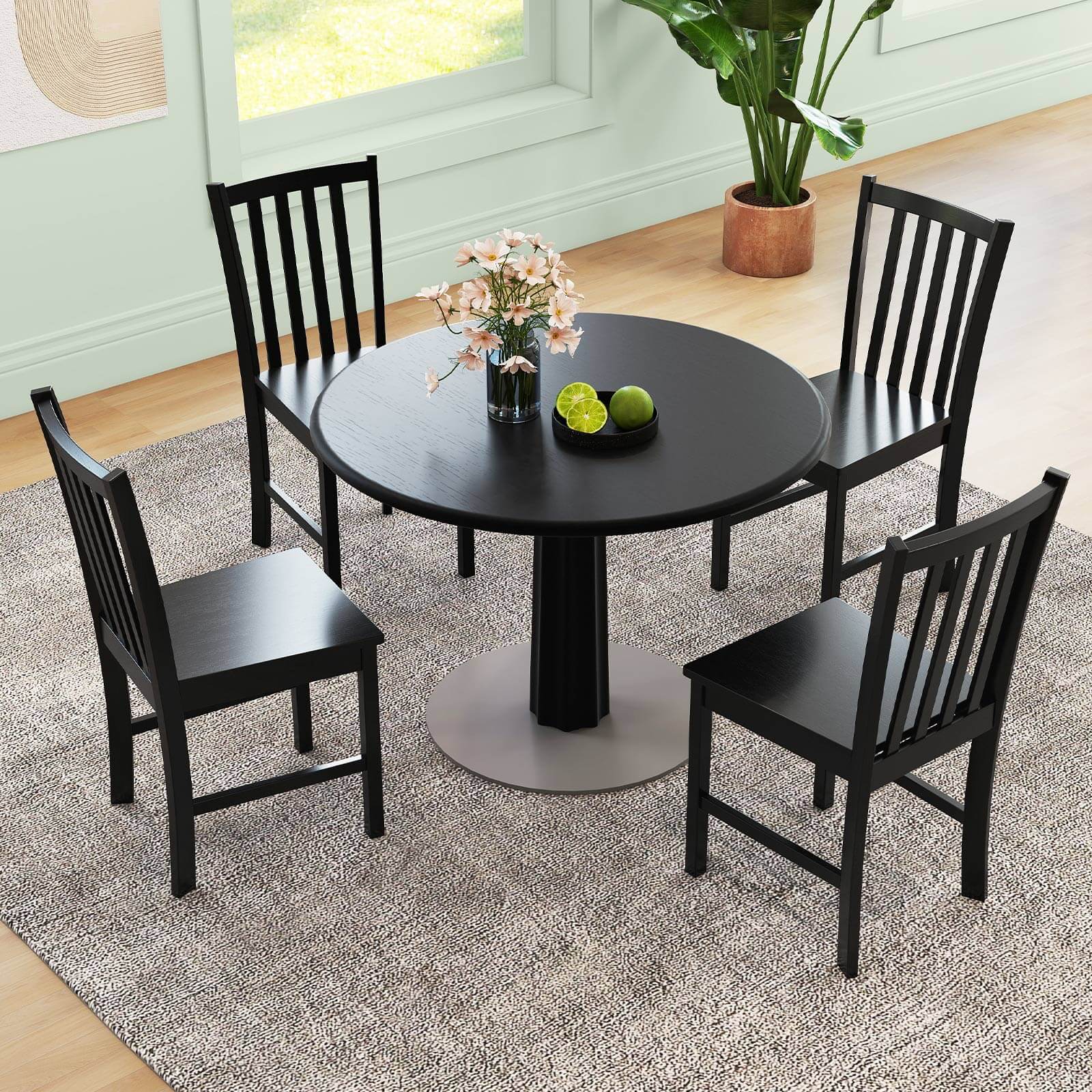 Alt View 4. Costway - Costway Rustic Dining Chairs Set of 2 with Slat Tilt Backrest, Wide Seat, Rubber Wood Legs - Black.