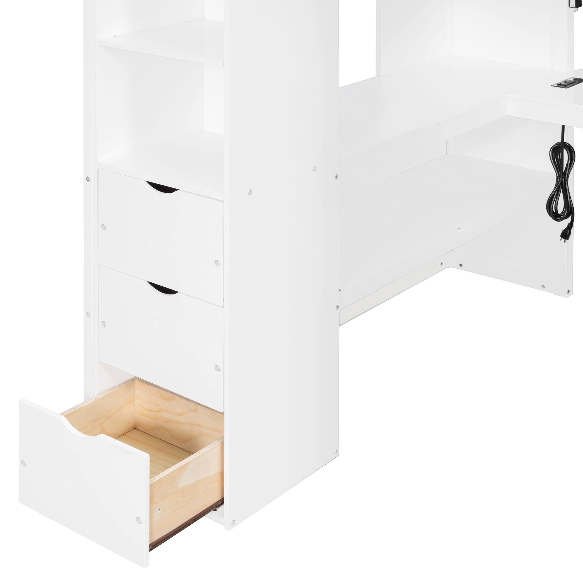 Alt View 1. Whisen - Full Size Gaming Loft Bed with U-Shaped Desk,RGB LED Lights,USB Ports,Storage Drawers and Shelves - White.