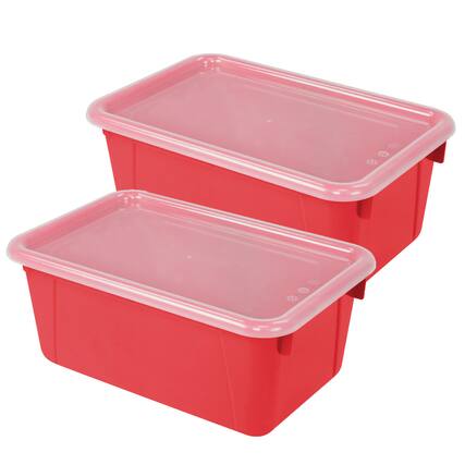 Front. Storex - Storex Small Cubby Bin, with Cover, Classroom Red, Pack of 2.