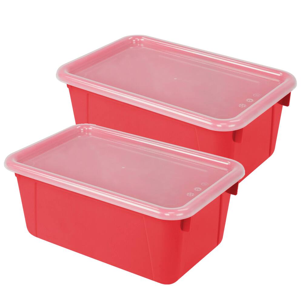 Front. Storex - Storex Small Cubby Bin, with Cover, Classroom Red, Pack of 2.