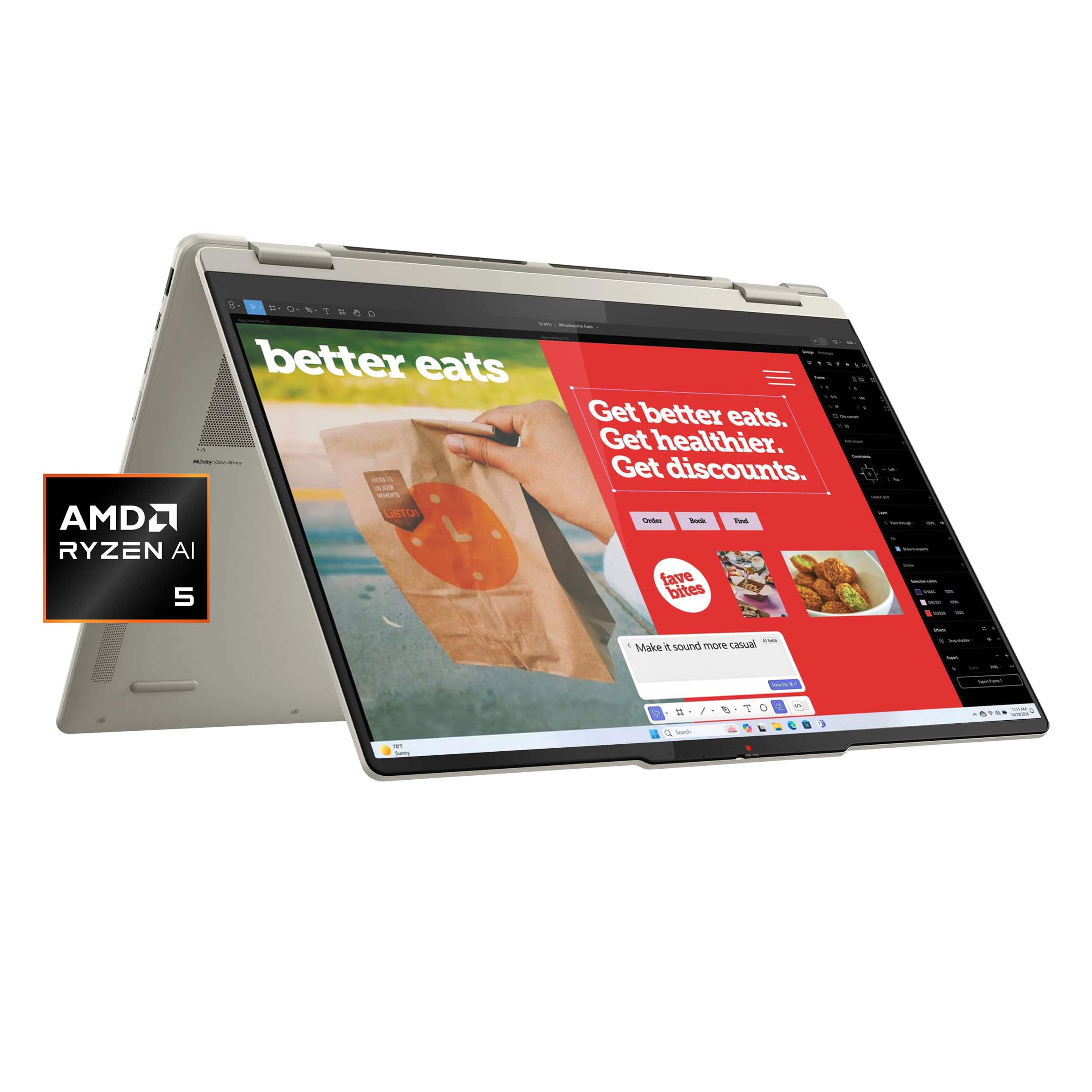 Lenovo - Yoga 7 2-in-1 16" 2K Touchscreen Laptop,Copilot+ PC,AMD Ryzen AI 5 340,16GB RAM,2TB SSD,Win 11 Pro - Seashell