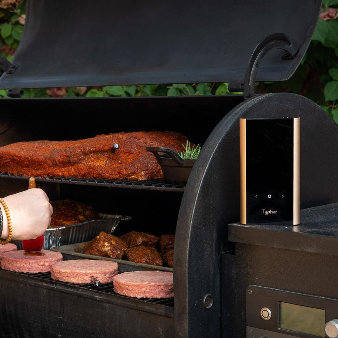 Alt View 4. Typhur - Sync Gold Quad Smart Wireless Meat Thermometer, 3000 FT Sub-1G Enhanced Signal, WiFi Unlimited Range, 6 Sensor Probe - Black & Gold.