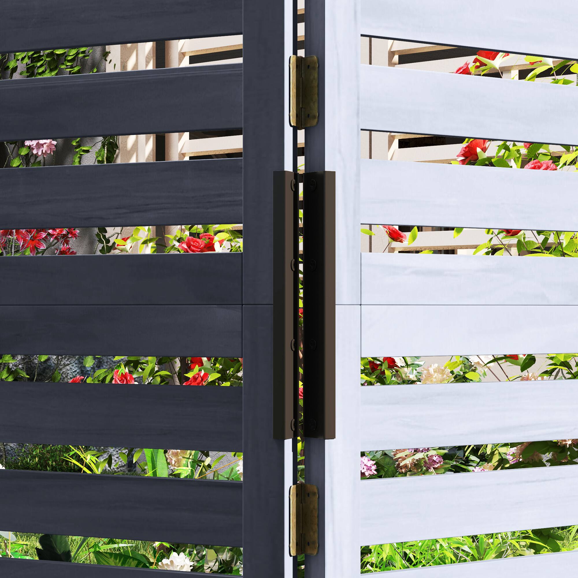 Alt View 8. Outsunny - Freestanding Outdoor Privacy Screen, 4 Self-Draining Planters / Raised Garden Beds, 3 Hinged Panels - Gray.