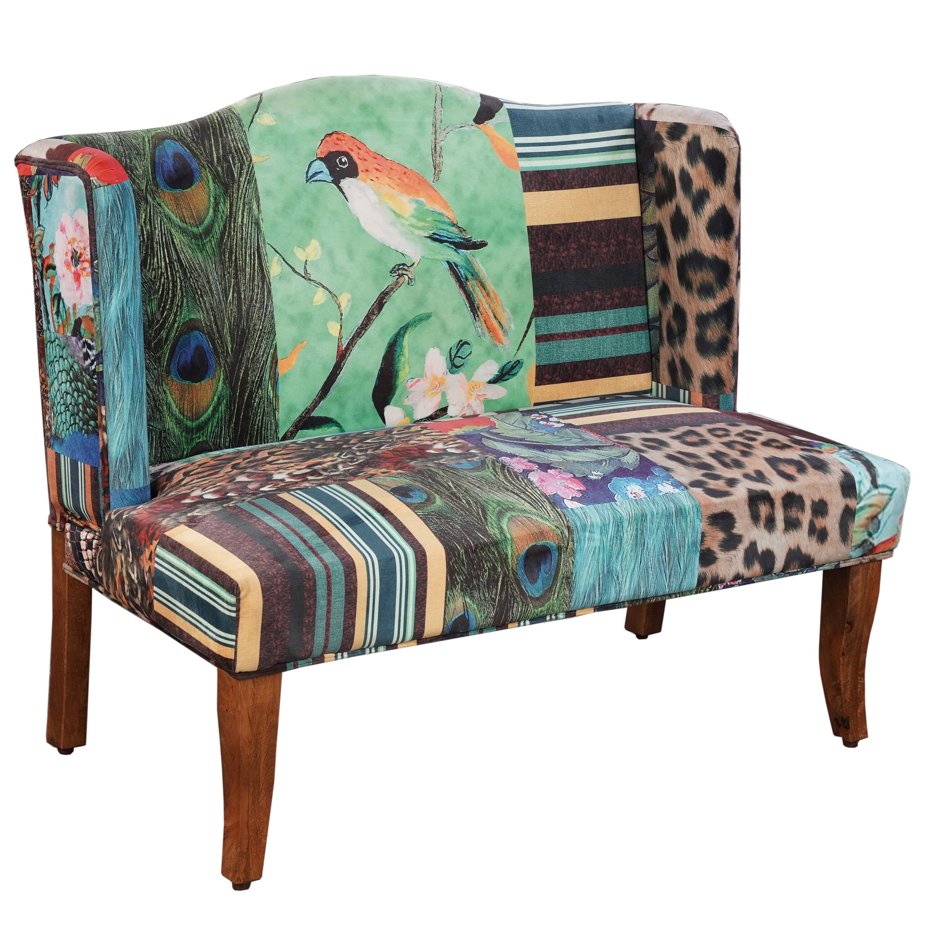 Angle. Manhattan Lane - Vesta Bird Collage Print Settee - Multicolor.