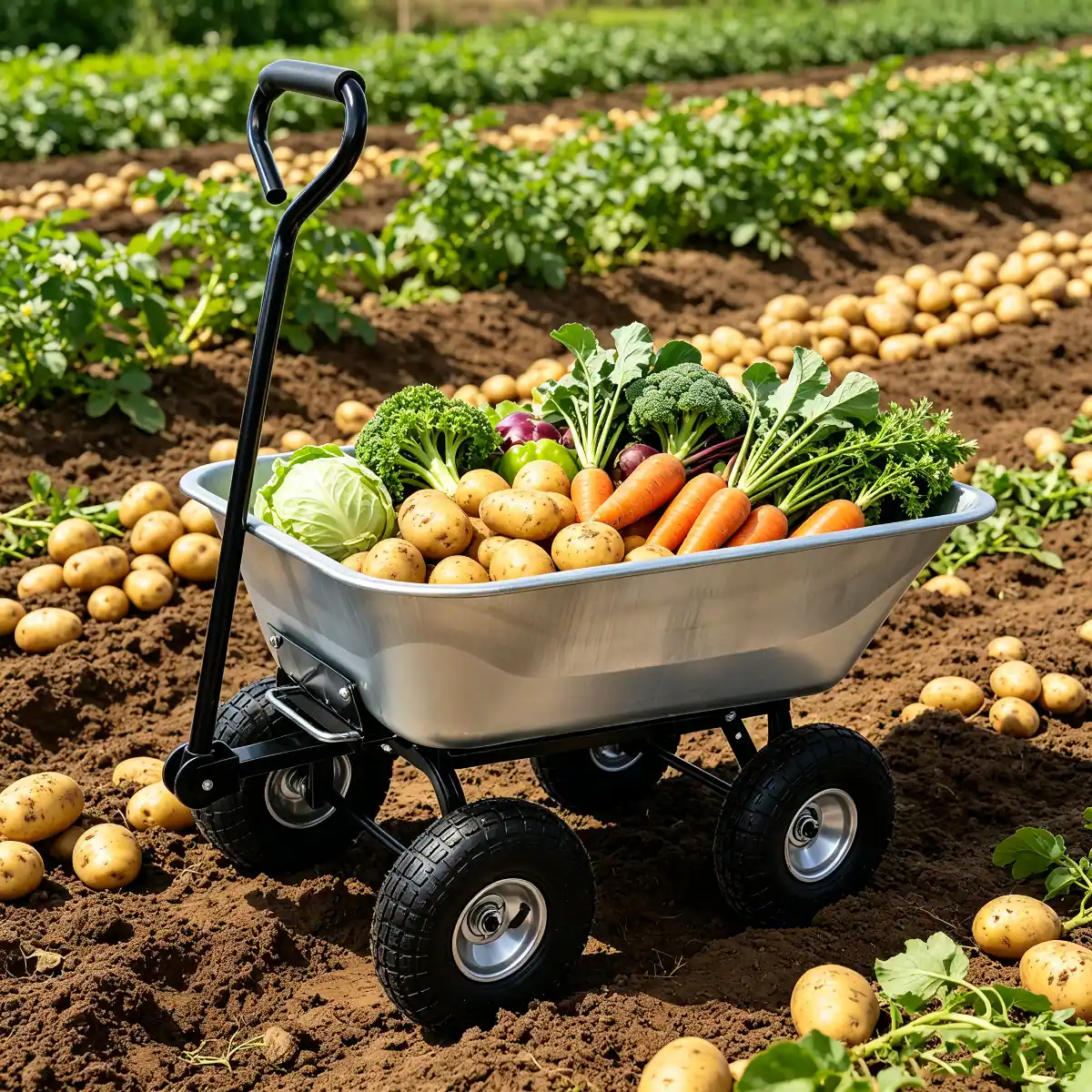 Alt View 3. Loheer - Loheer Folding Poly Garden Dump Truck Steel Frame Garden Cart 300 lb Capacity Silver.