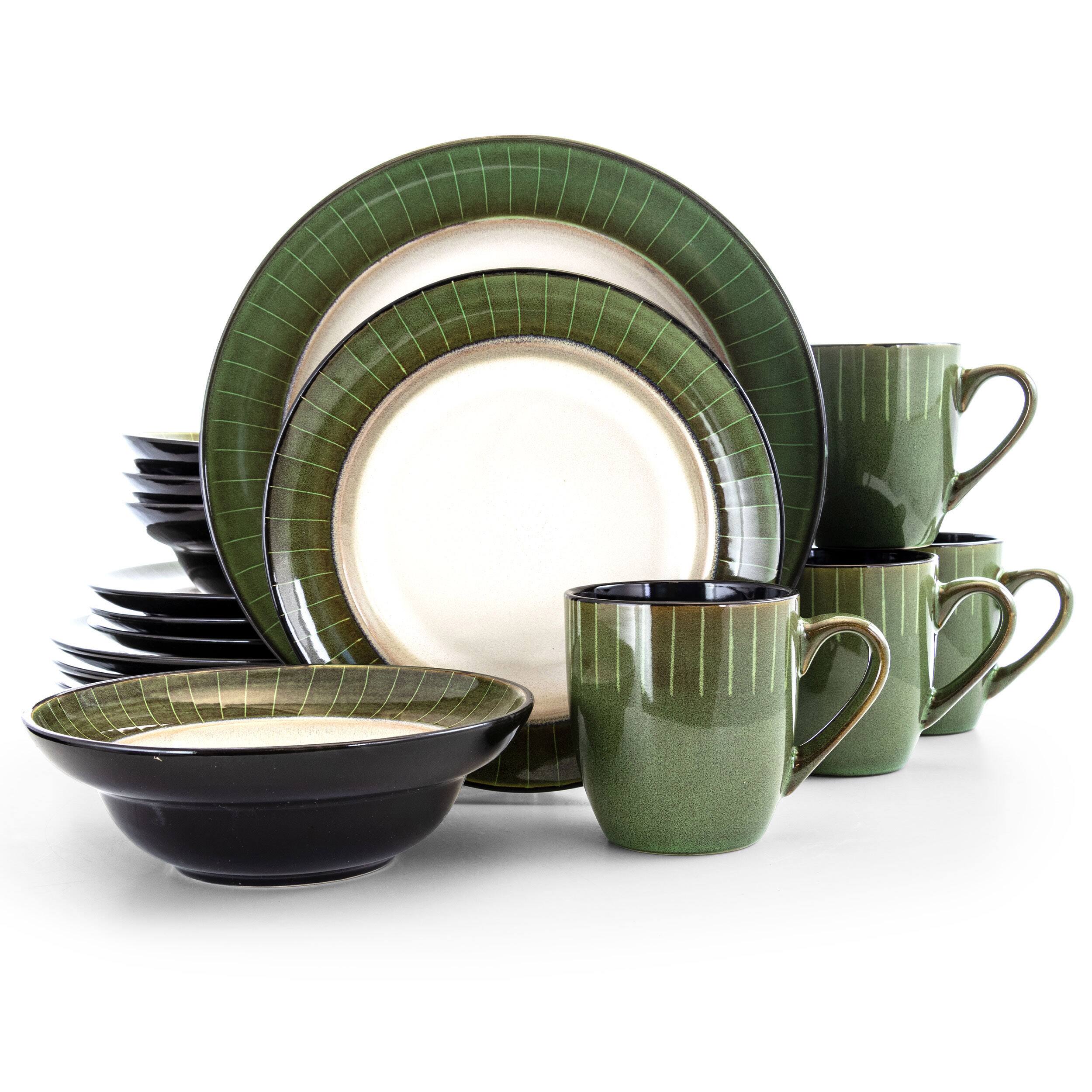 Alt View 8. Elama - Elama Grand Jade 16 Piece Luxurious Stoneware Dinnerware with Complete Setting for 4, 16pc - Jade.