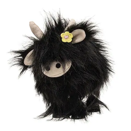 Front. BreeBe - Black Fluffy Bobbing Highland Cow - Black.