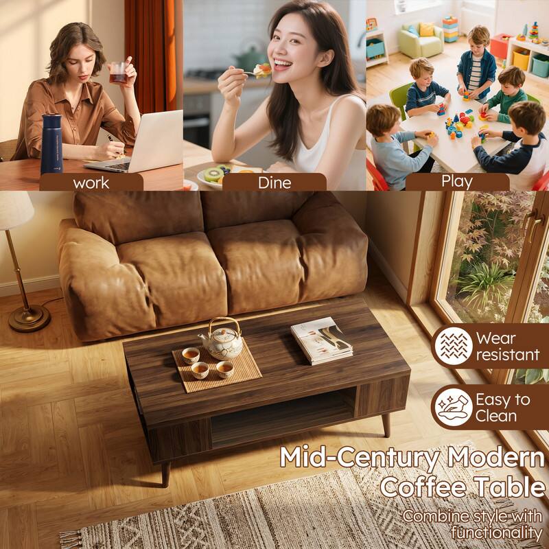 work  
Dine  
Play  
Wear resistant  
Easy to Clean  
Mid-Century Modern Coffee Table  
Combine style with functionality