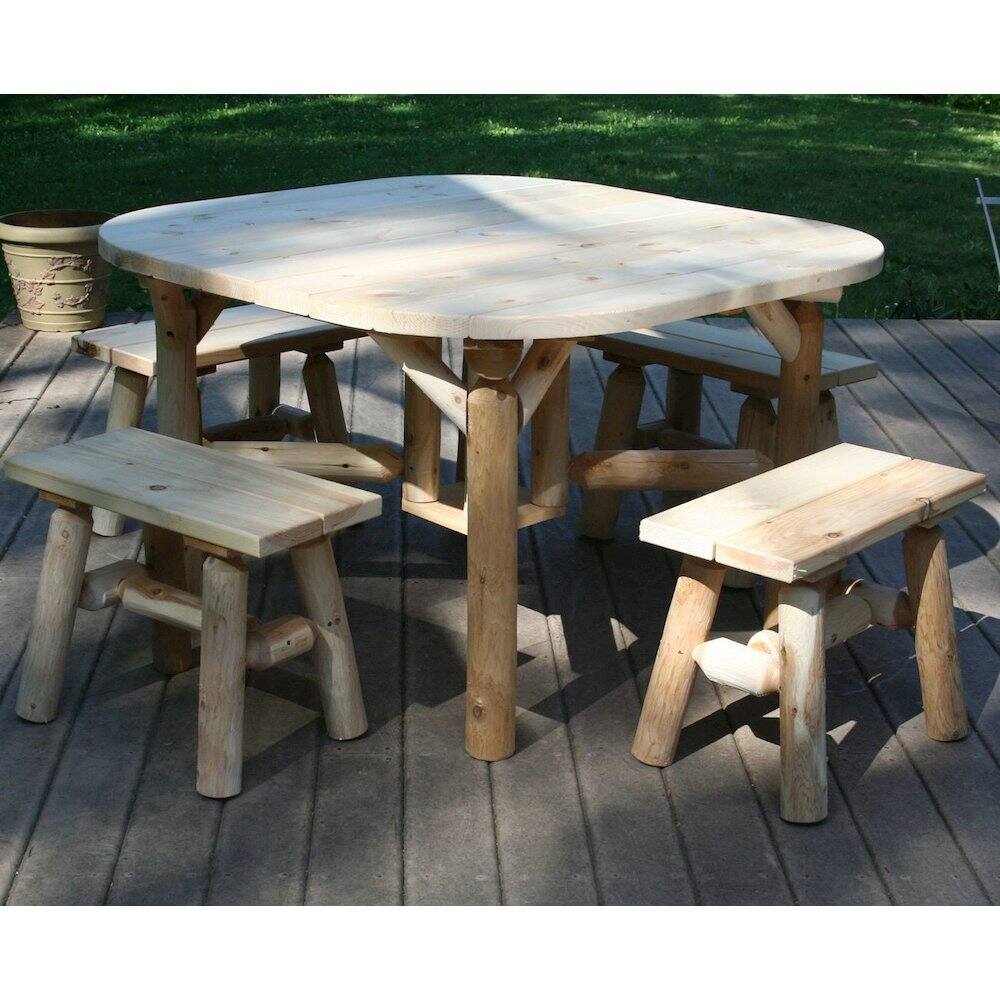 Alt View 1. Contoured Comfort - Cedar Log 47' Roundabout Table/ 4 Benches - Brown.