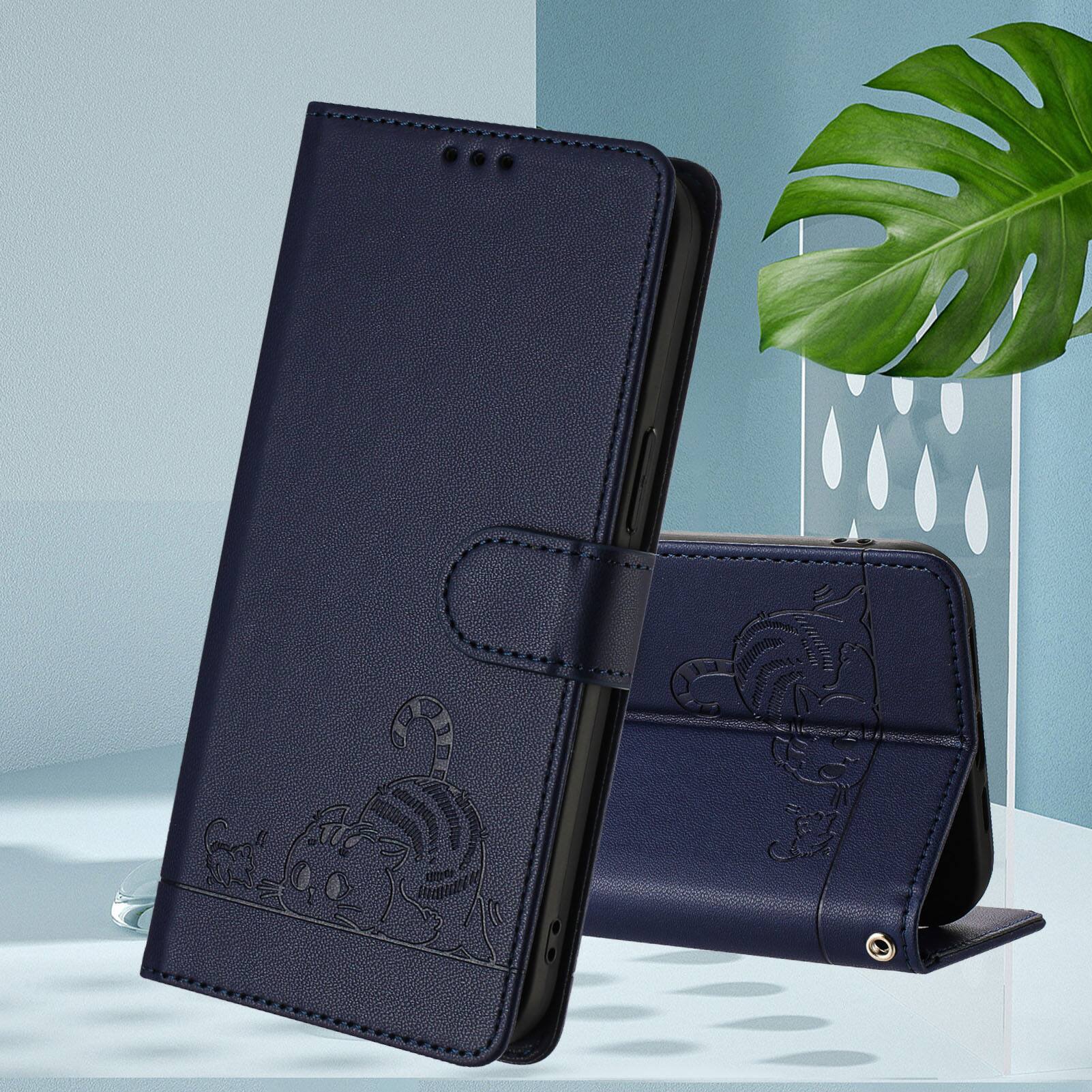 Alt View 7. Dteck - Cat Pattern Crossbody Wallet Case for Samsung Galaxy A37 5G with Card Slots, RFID PU Leather Protective Stand Cover - Blue.