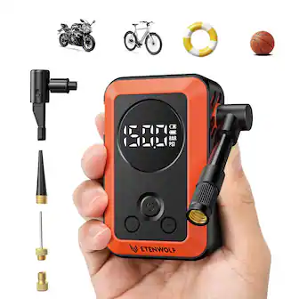 ETENWOLF - S0 Mini Bike Pump, 150 PSI Tire Inflator Portable Air Compressor - Orange