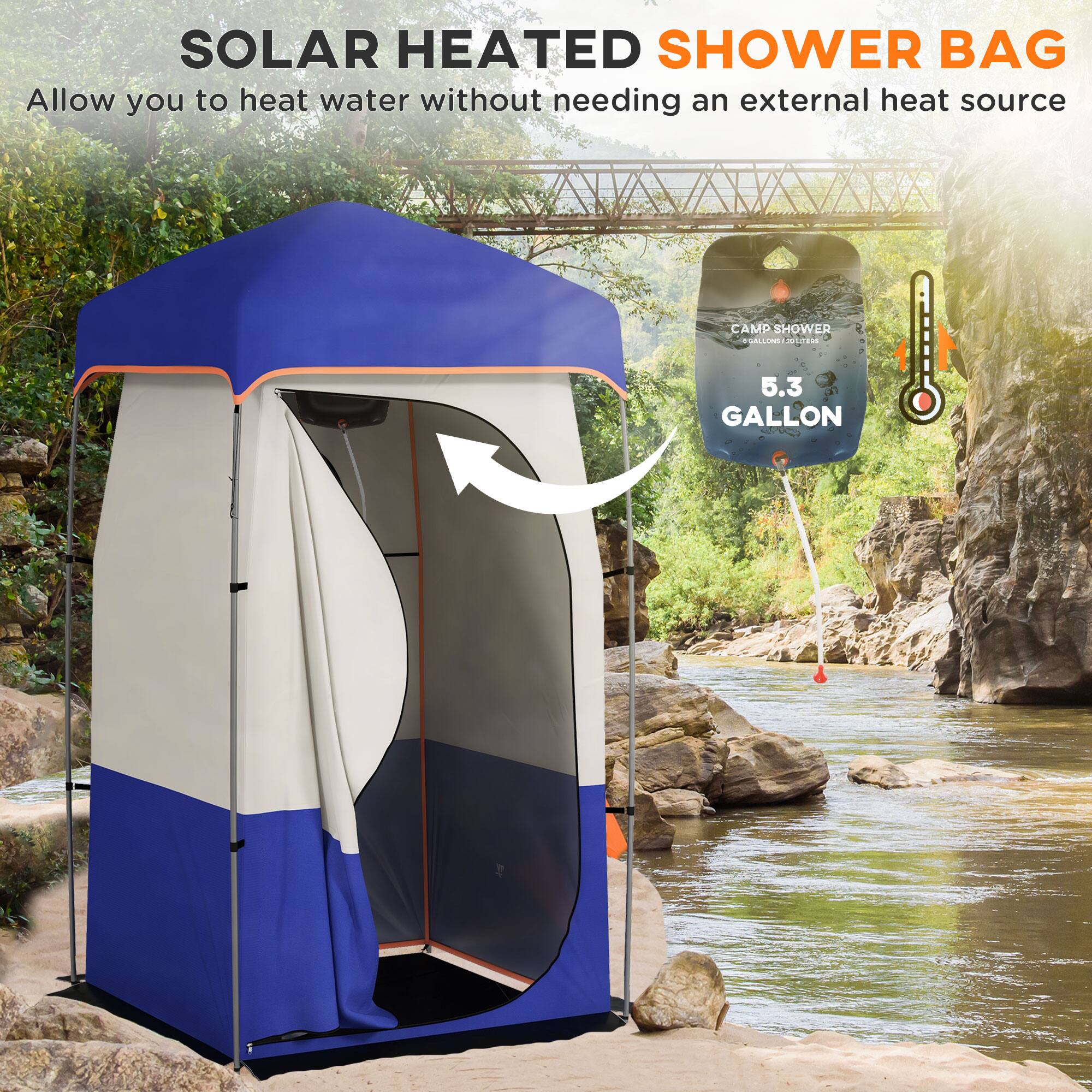 SOLAR HEATED SHOWER BAG
Allow you to heat water without needing an external heat source
CAMP SHOWER
5.3 GALLON