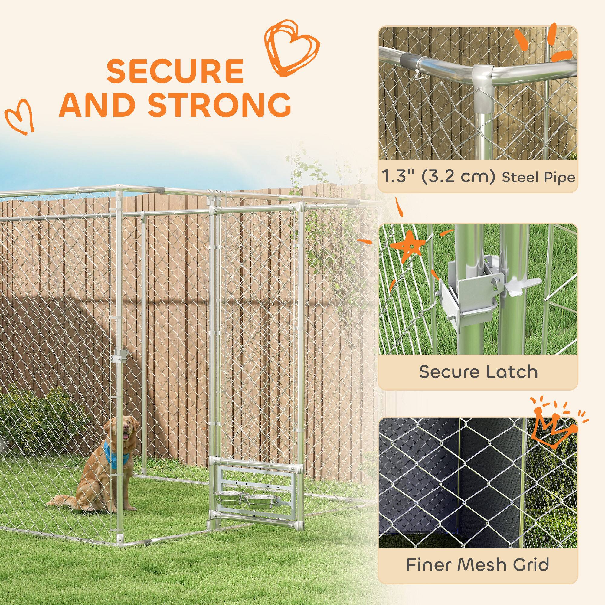 SECURE AND STRONG

1.3" (3.2 cm) Steel Pipe

Secure Latch

Finer Mesh Grid
