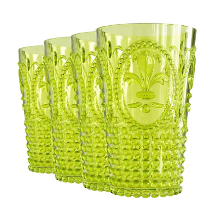 Front. Jay Import - Green Fleur De Lis Drink Tumblers (Set of 4) - 25.3 oz - Green.