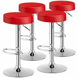 Gymax - 4PCS Adjustable Swivel Bar Stool PU Leather Kitchen Counter Bar Chairs - Red