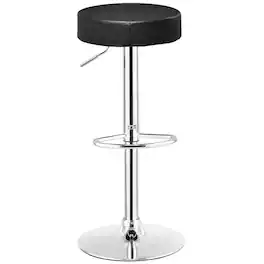 Gymax - 1 PC Bar Stool Round Leather Seat Chrome Leg Adjustable Hydraulic Swivel - Black