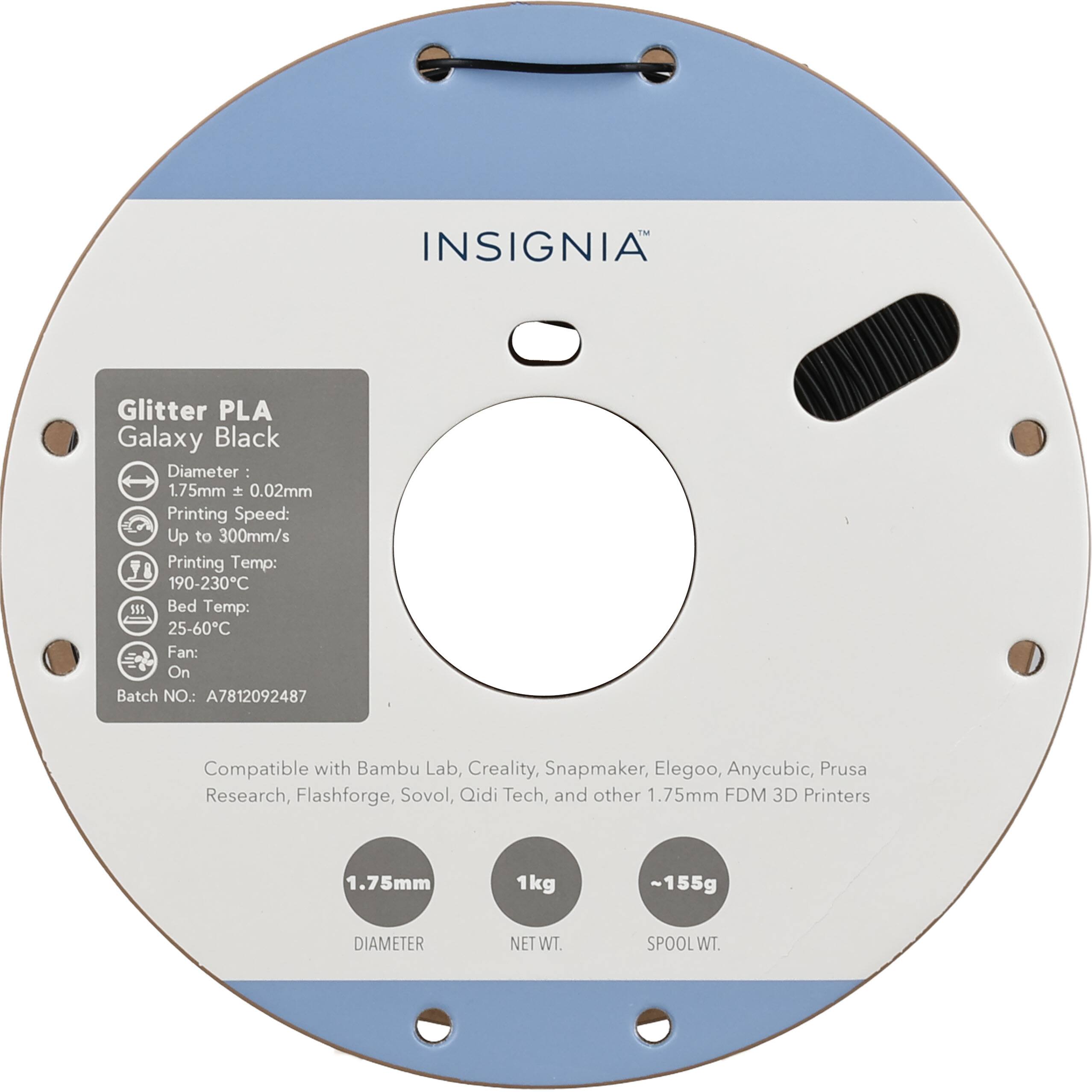 INSIGNIA™

Glitter PLA Galaxy Black

Diameter: 1.75mm ± 0.02mm
Printing Speed: Up to 300mm/s
Printing Temp: 190-230°C
Bed Temp: 25-60°C
Fan: On
Batch NO.: A7812092487

Compatible with Bambu Lab, Creality, Snapmaker, Elegoo, Anycubic, Prusa Research, Flashforge, Sovol, Qidi Tech, and other 1.75mm FDM 3D Printers

1.75mm
1kg
~155g

DIAMETER
NET WT.
SPOOL WT.