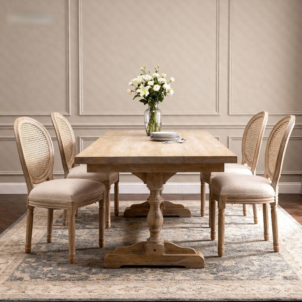 Alt View 2. Loheer - Loheer French Country Dining Chairs Set of 2 Upholstered Round Back Solid Wood Beige - Beige.