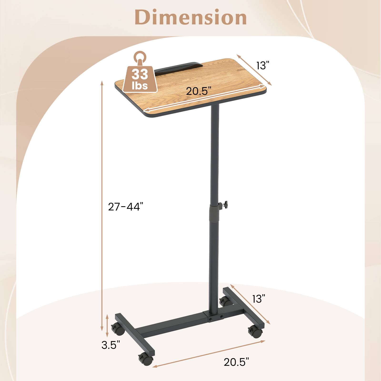 Dimension  
33 lbs  
20.5"  
13"  
27-44"  
13"  
3.5"  
20.5"