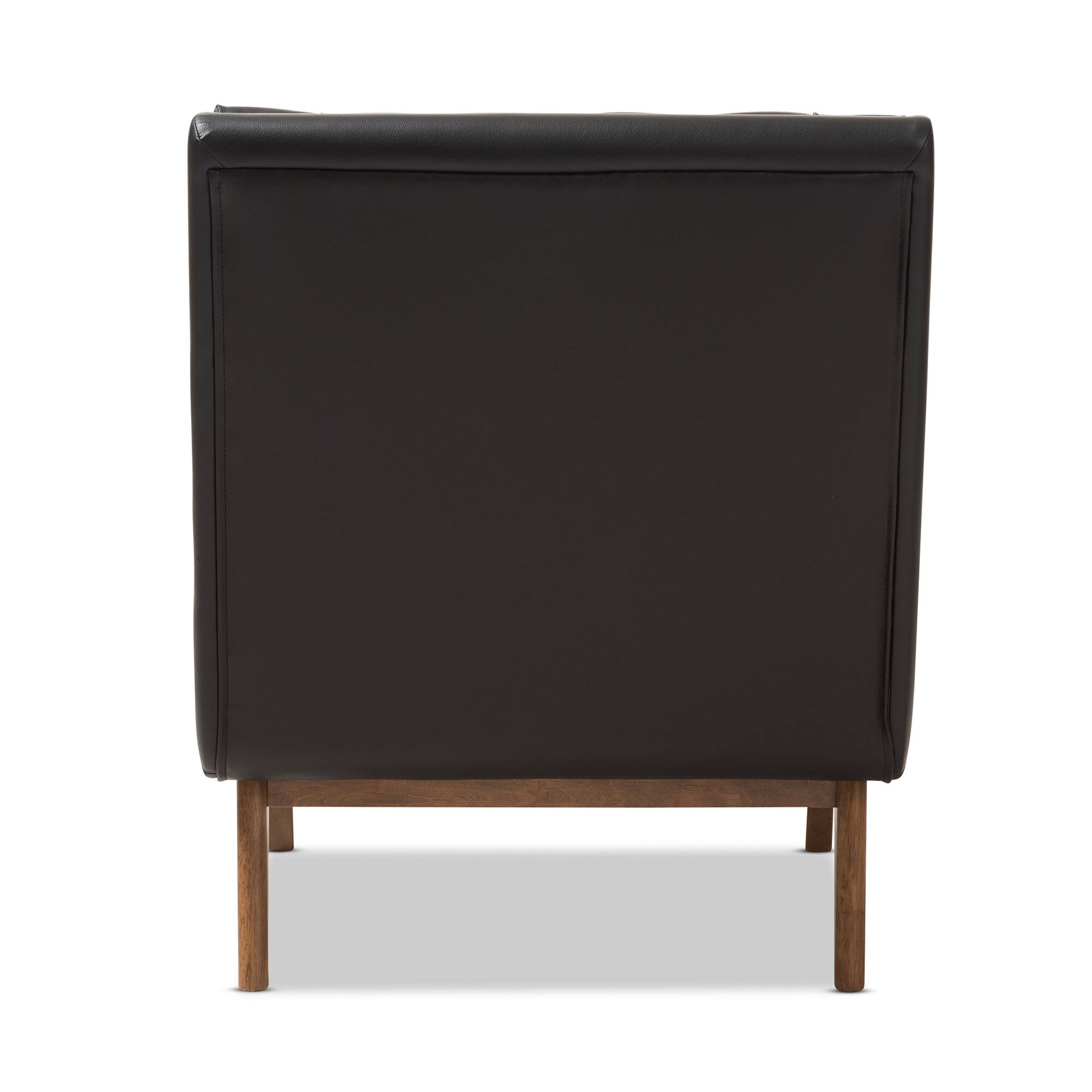 Back. Baxton Studio - Annetha Mid-Century Modern Faux Leather Upholstered Walnut Finished Wood Lounge Chair - Black.