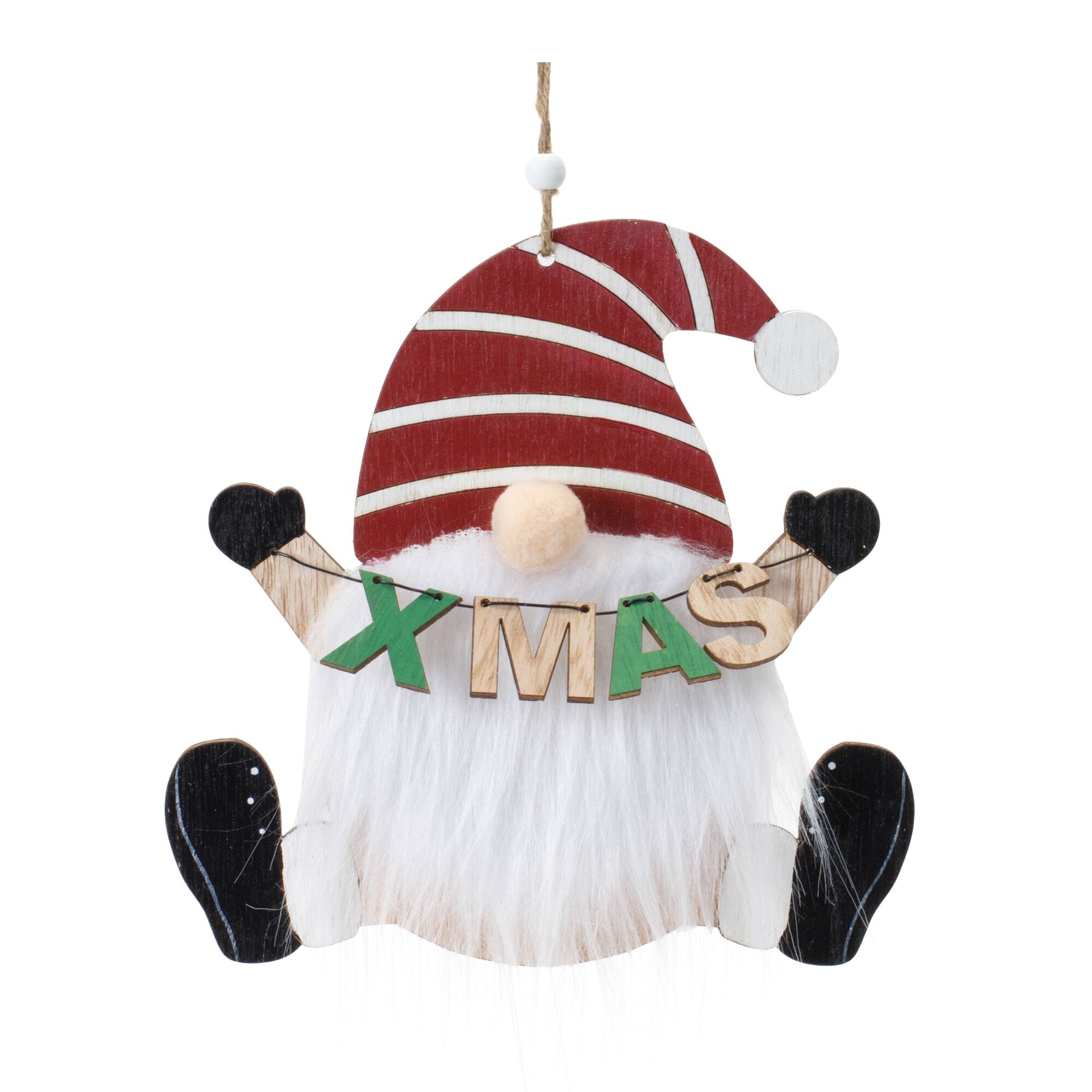 BreeBe - Wood Gnome Ornament (Set of 12) - Red, White