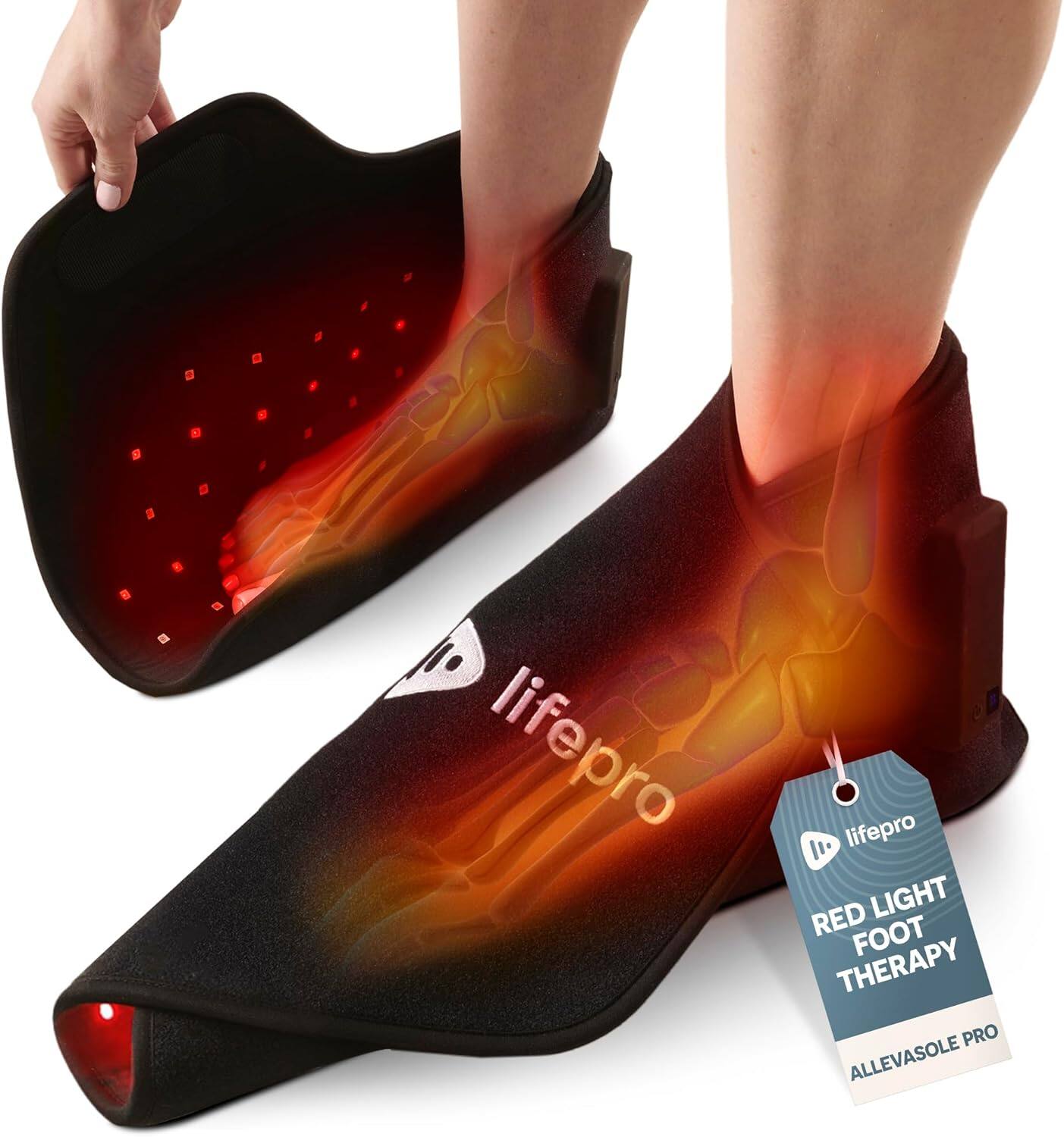 LifePro - Allevasole Pro Red Light Therapy Foot & Hand Wrap - Cordless 660nm & 850nm Infrared Wellness Device - Black